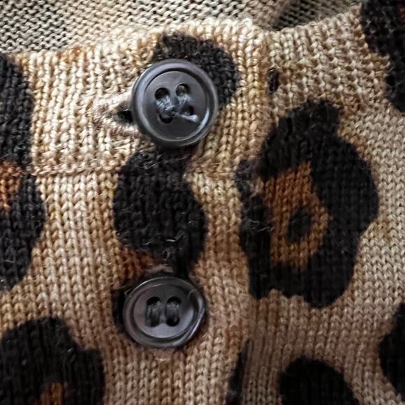 J.Crew Factory Wool Leopard Print Crop Cardigan Button Front Small 3/4 Sleeve - Picture 8 of 10